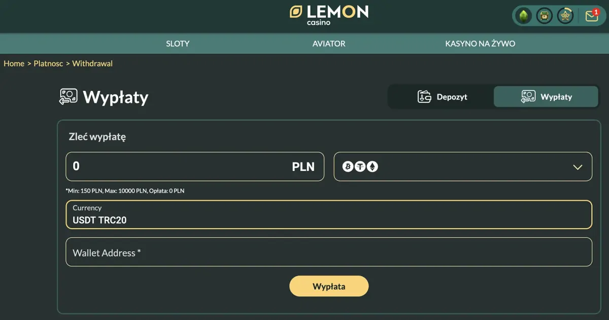 Interfejs Lemon Kasyno pokazujący gry i bonusy