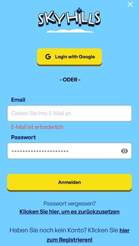 Anmeldung Anmeldung bei SkyHills