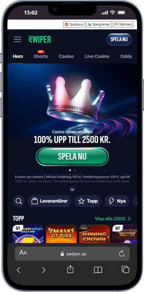Skärmbild på Swiper Casino från mobilen