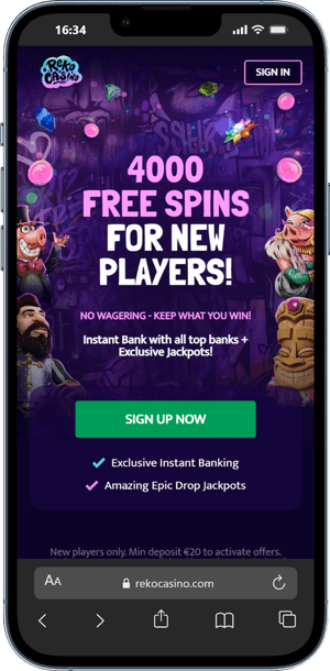 Reko Casino utseende på mobilversionen av webbplatsen