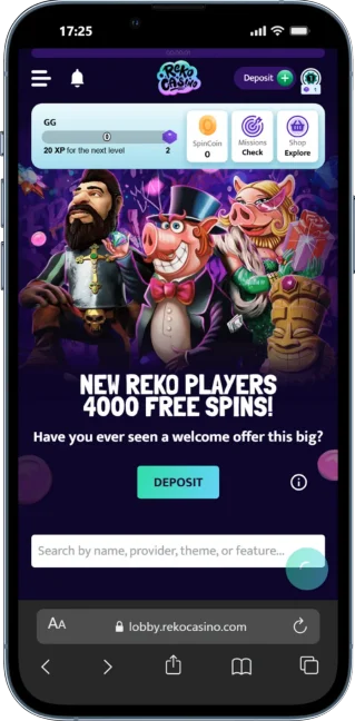 Skärmbild av Reco Casino på mobilen