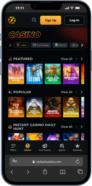 Skärmbild av Instant Sports på mobilen