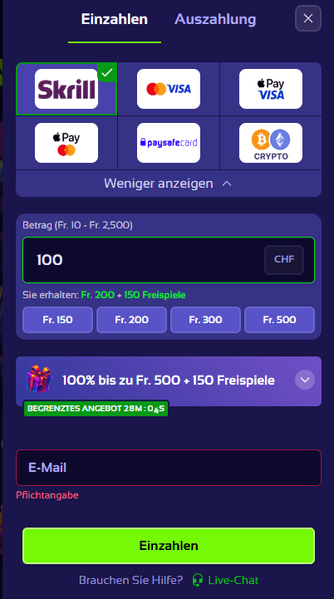 Einzahlung Einzahlung im Browinner Casino