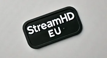 Logo en relief sur fond gris de la plateforme de streaming StreamHD EU.