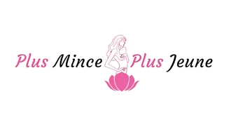 Logo officiel rose de Plus Mince Plus Jeune avec lotus et silhouette féminine.