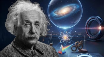 Fysik - huvudfoto av fysiker med Einstein