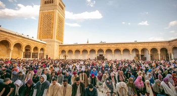 جماعة كبيرة تؤدي صلاة العيد في المسجد