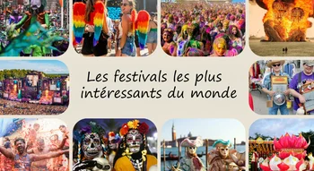 Montage des festivals les plus intéressants du monde avec des participants colorés et joyeux.