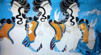 Fresque antique représentant des femmes crétoises, évoquant l’héritage culturel du régime crétois.