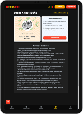 Bónus para High Rollers MegaRich Bónus para High Rollers