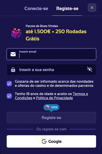 Registo no casino online Browinner
