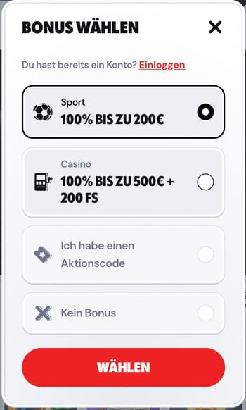 Wählen Sie einen Bonus, bevor Sie ein Konto registrieren Wählen Sie einen Bonus von Supabet Casino