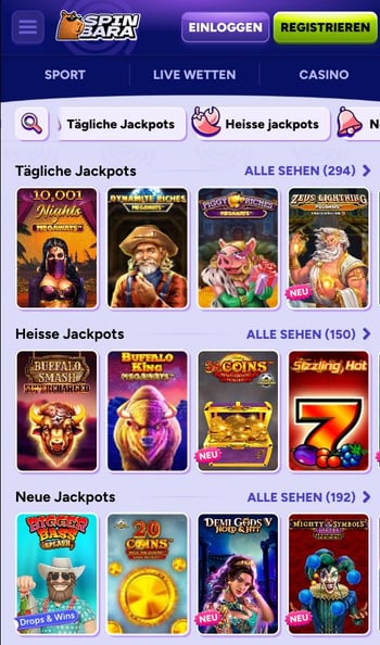 Verschiedene Jackpot-Spiele vom Spinbara Casino