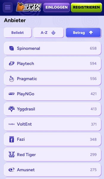 Anbieter Spin Bara Online Casino