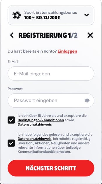 Registrierung: Schritt 1 Registrierung auf der Website des Online-Casinos Supa-Bet