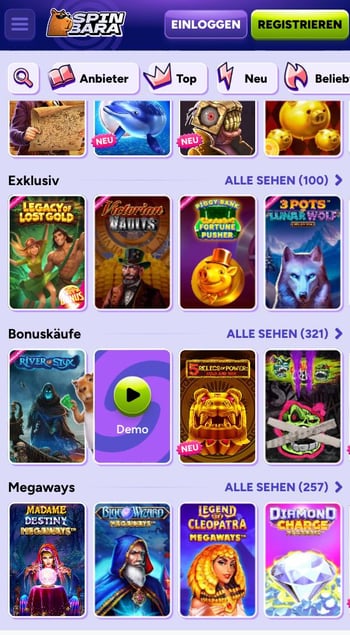 Glücksspiele im Spinbara Casino