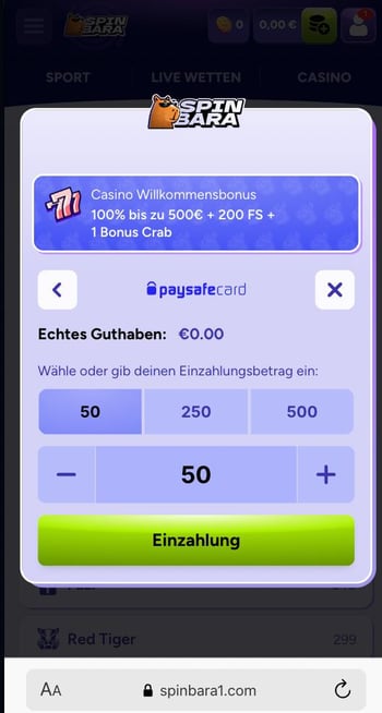 Wie tätige ich eine Einzahlung im Spinbara Casino über Paysafecard?