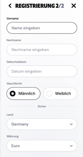 Registrierung: Schritt 2 SupaBet Anmeldung