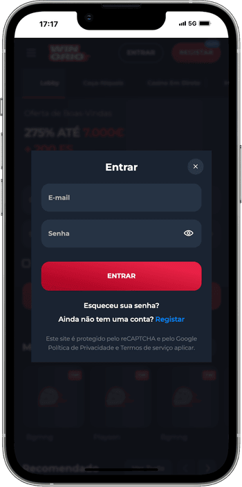 Login rápido no casino Winorio