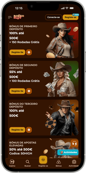 Bónus de boas-vindas Bónus de boas-vindas no RodeoSlots