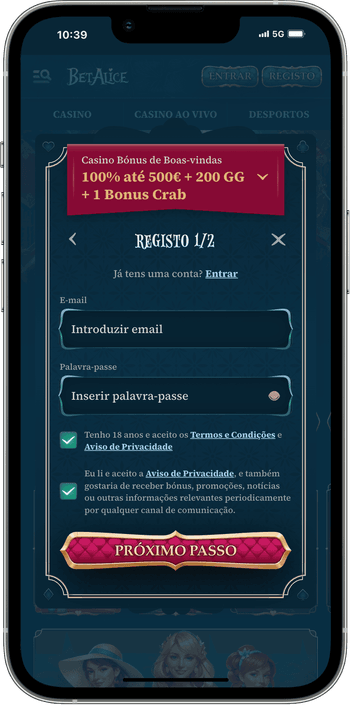 Registo no Casino BetAlice