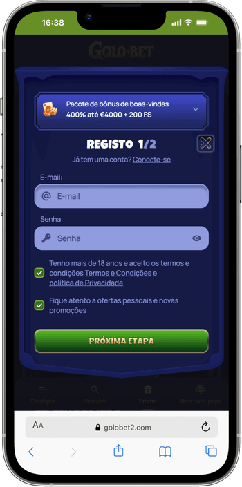 Registo no casino online Golobet