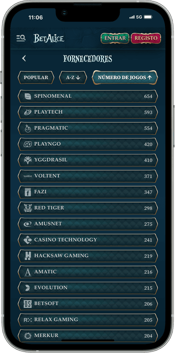 Fornecedores de software de jogos no Casino BetAlice online