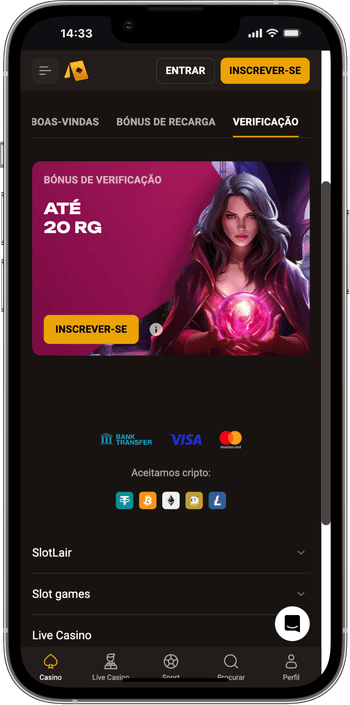 Bónus de verificação Bónus de verificação no Slotlair casino