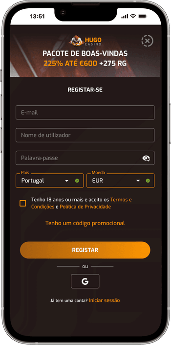 Registo no casino Registo no Hugo casino
