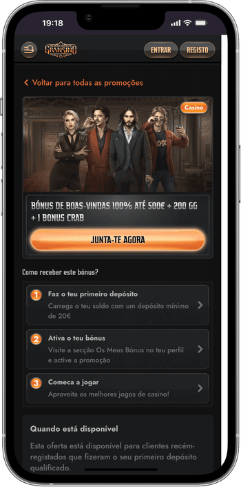 Bónus de registo de casino Gransino