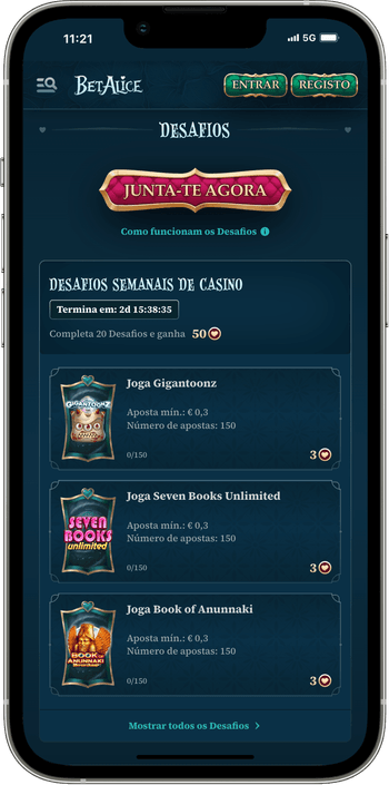 Desafios no Casino BetAlice online