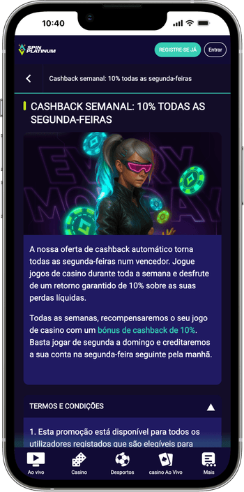 Bónus de cashback no Spinplatinum