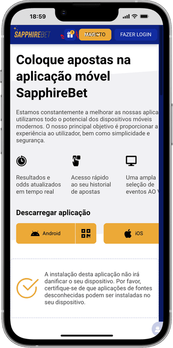 Aplicação móvel para jogos de casino Sapphire bet