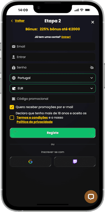 Registo no casino Corsaza