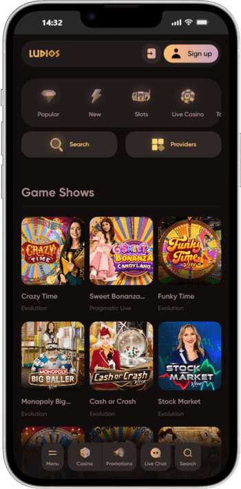 Versão adaptativa do casino Ludios Versão adaptativa