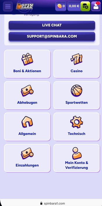Spinbara Online Casino Kundendienst und Hilfe