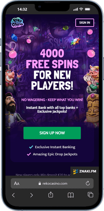 Skärmbild på Reko Casino från mobilen