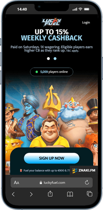 Skärmbild på Lucky Fuel Casino från mobilen