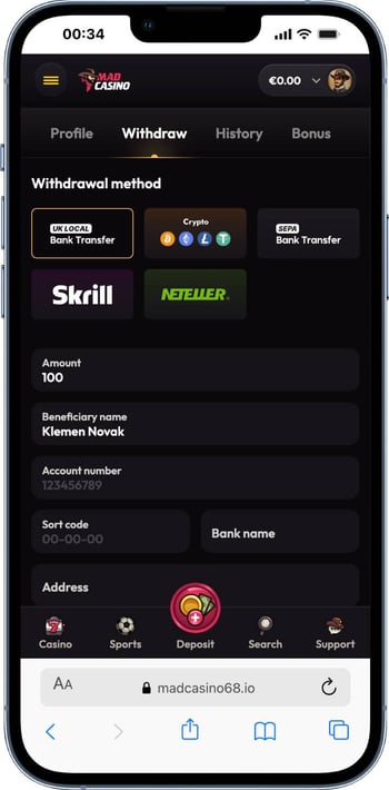 mad casino withdrawal time