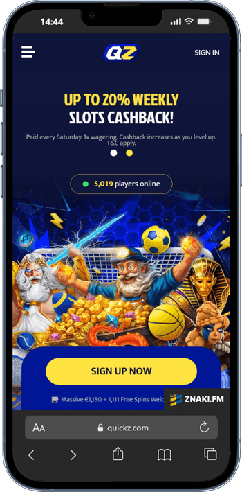 Skärmbild på Quickz Casino från mobilen