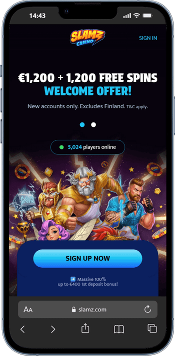 Skärmbild på Slamz Casino från mobilen
