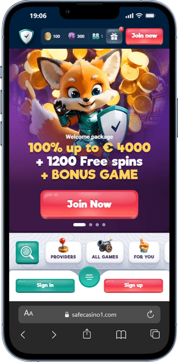 Skärmbild på Safe Casino från mobilen