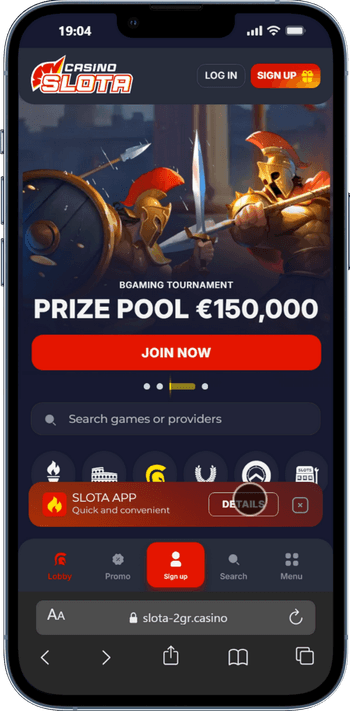 Skärmbild på Slota Casino från mobilen