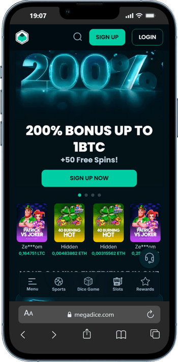 Skärmbild på Mega Dice från mobilen