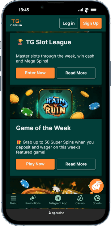TGcasino skärmbild från mobil