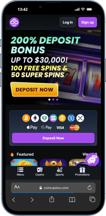 Coin Casino skärmbild från mobil.