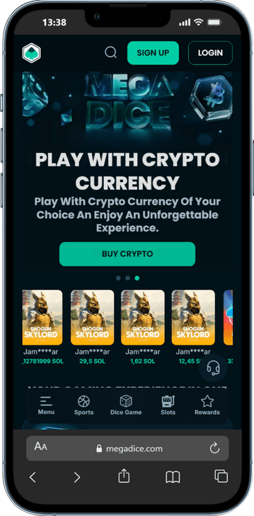 Mega Dice casino hemsida på mobilen