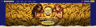 Bananzia mostra pacote de boas-vindas de 450% no site oficial