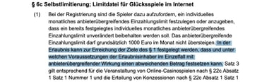 Screenshot aus dem GGL-Dokument zur Rechtsgrundlage für die Änderung des Wettlimits
