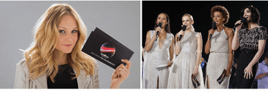 Mirjam Weichselbraun bei der Moderation des Eurovision Song Contest in Wien